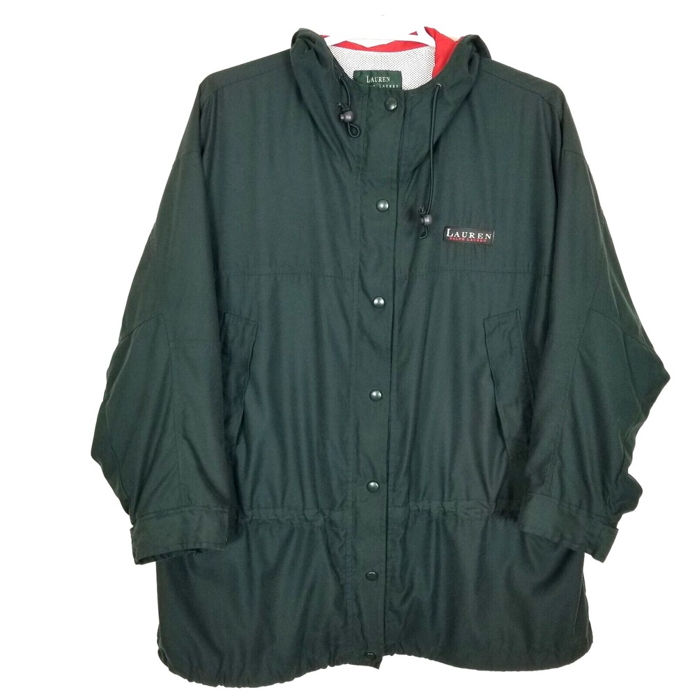 VTG Lauren Ralph Lauren Men Windbreaker Jacket Sz L Green Hooded Parka‎